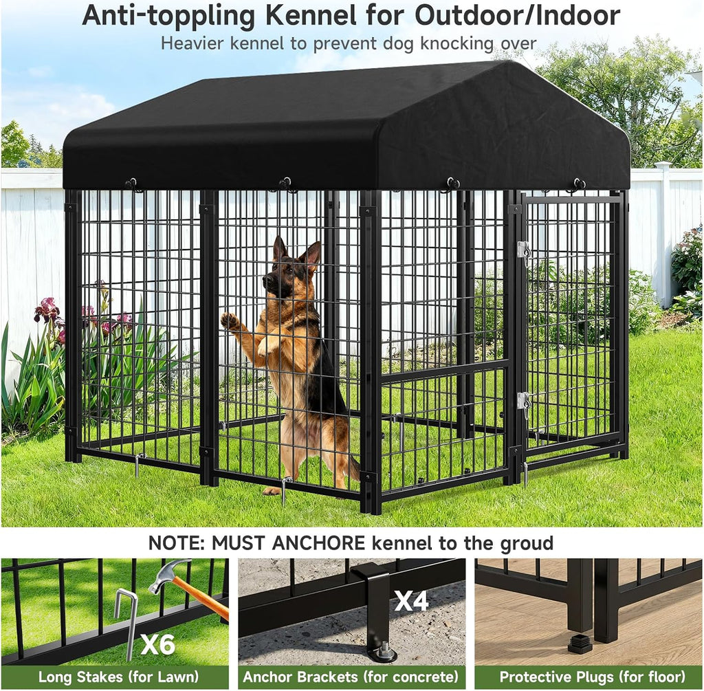 dog kennel outdoor, outside dog kennel with roof, close-up detail