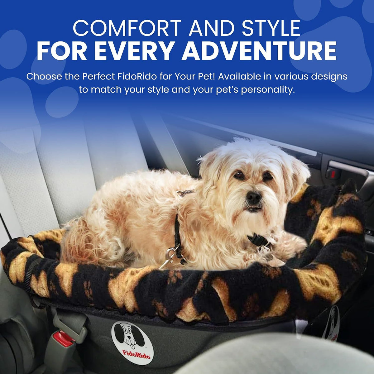 fidorido dog car seat, black/tan bones, booster seat, close-up detail