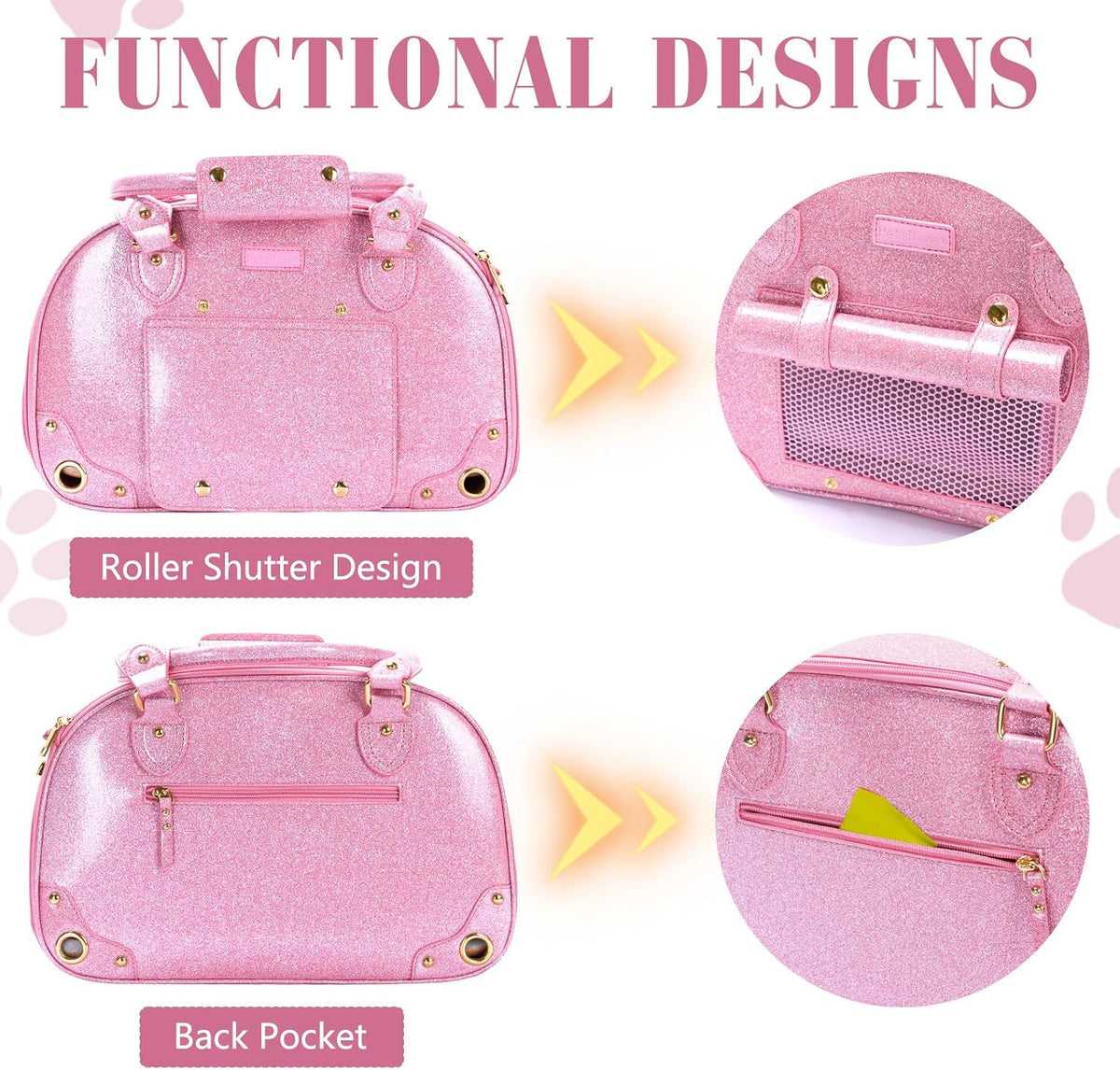 dog carrier purse, pet carrier, bling waterproof premium showing dimensions