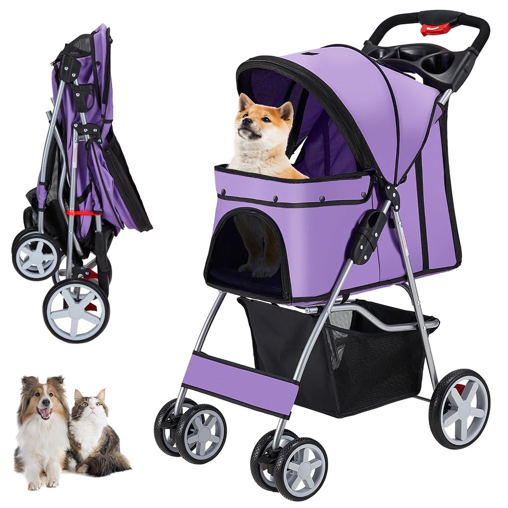 unisakey foldable 4-wheel pet stroller for dogs cats, main product view
