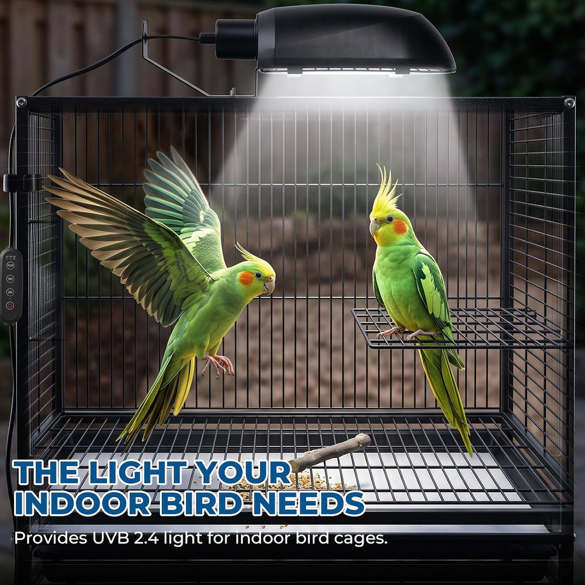 lustaled 2.4% uvb bird cage light fixture combo, side view