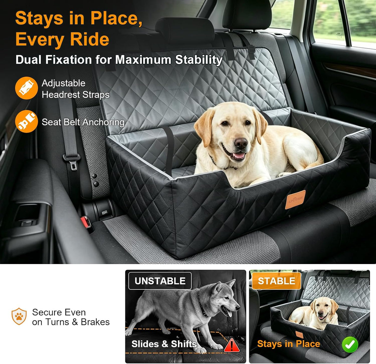 large dog car seat bed for back seat shown in use