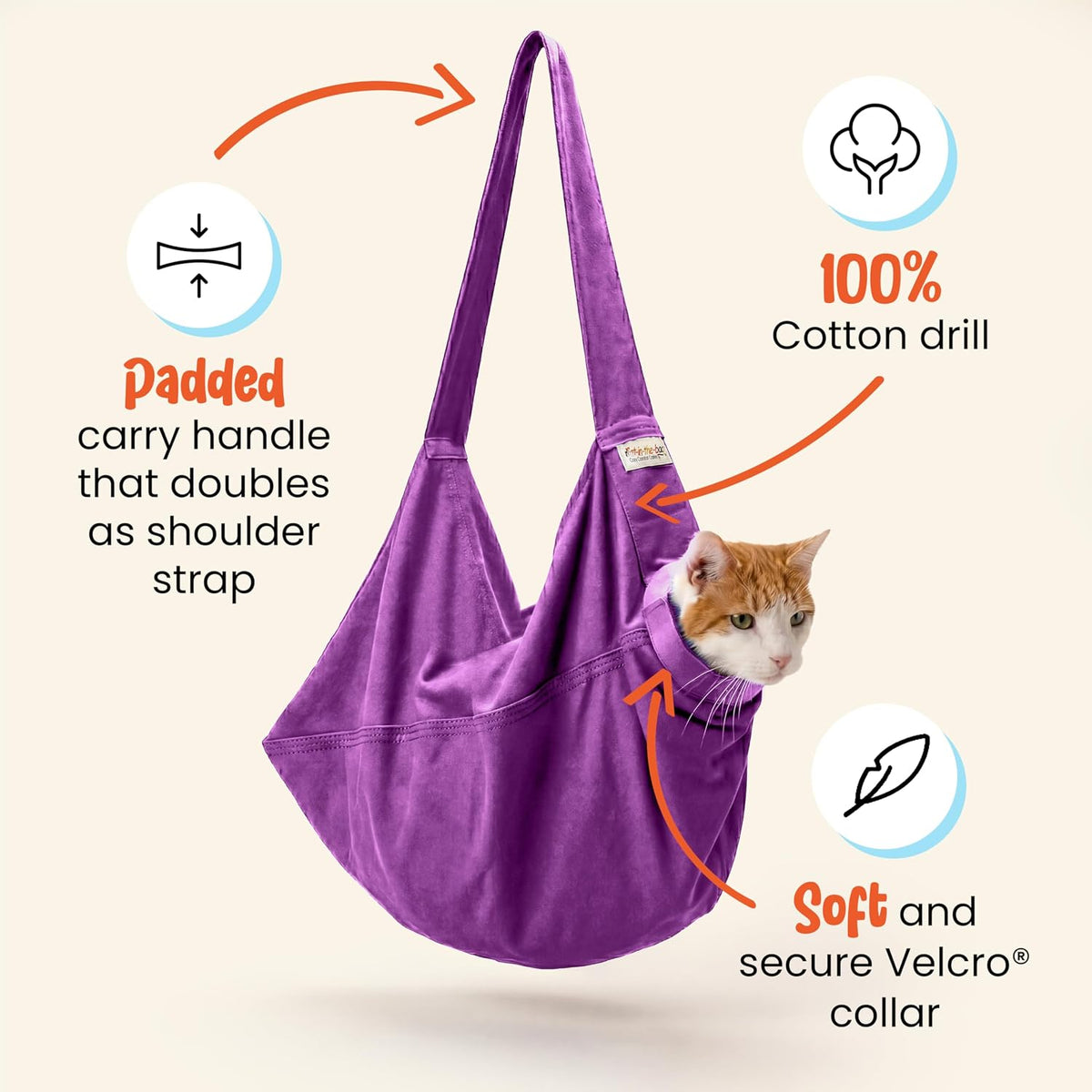 cat-in-the-bag cozy comfort carrier - large lavender pet shown in use