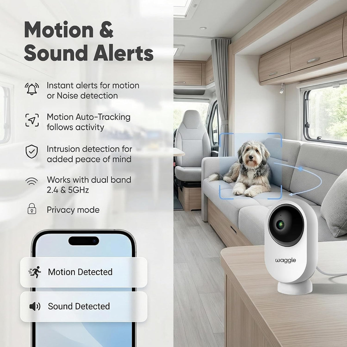 waggle rv mini camera - 1080p hd wireless shown in use