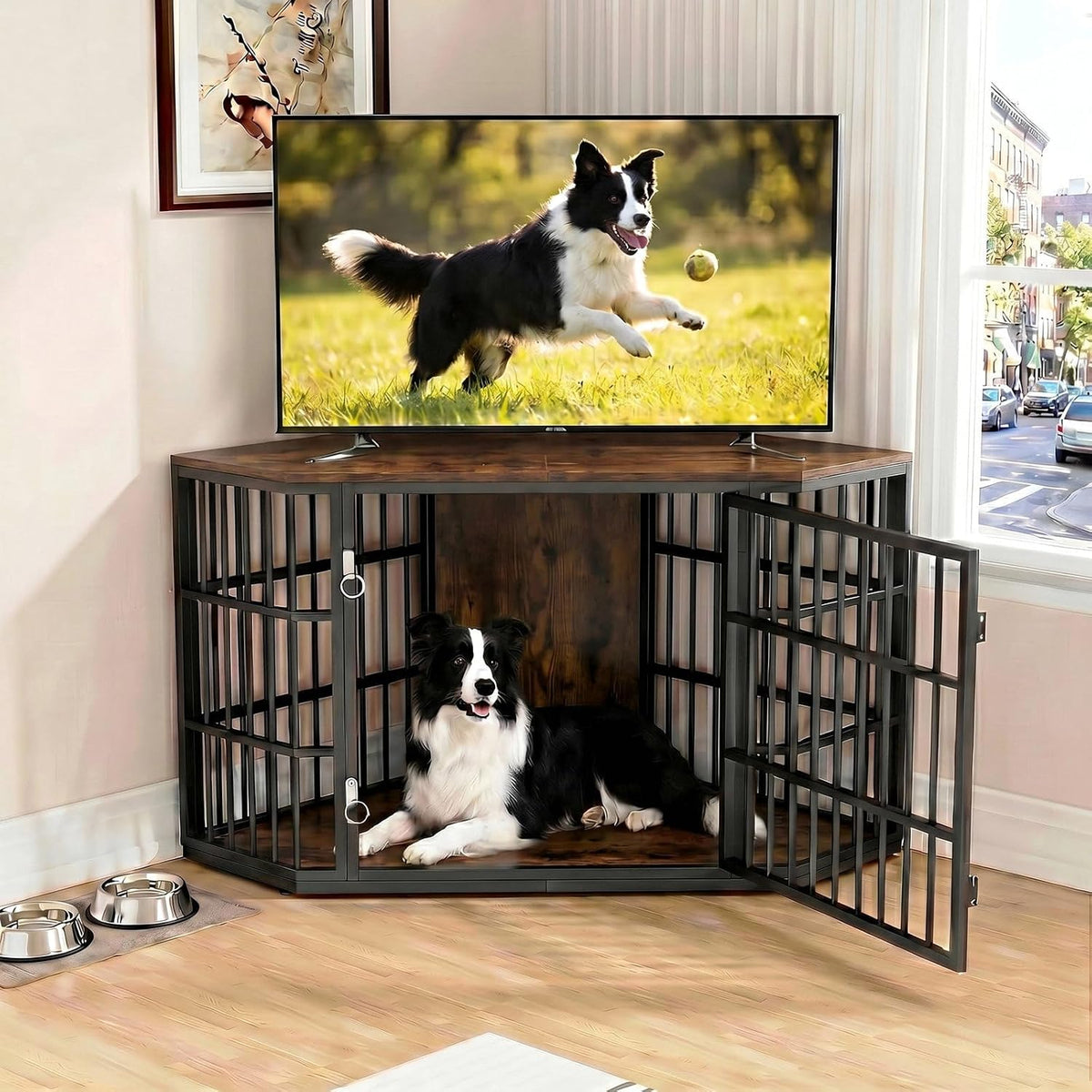 vowner 52 inch dog crate furniture corner for showing dimensions