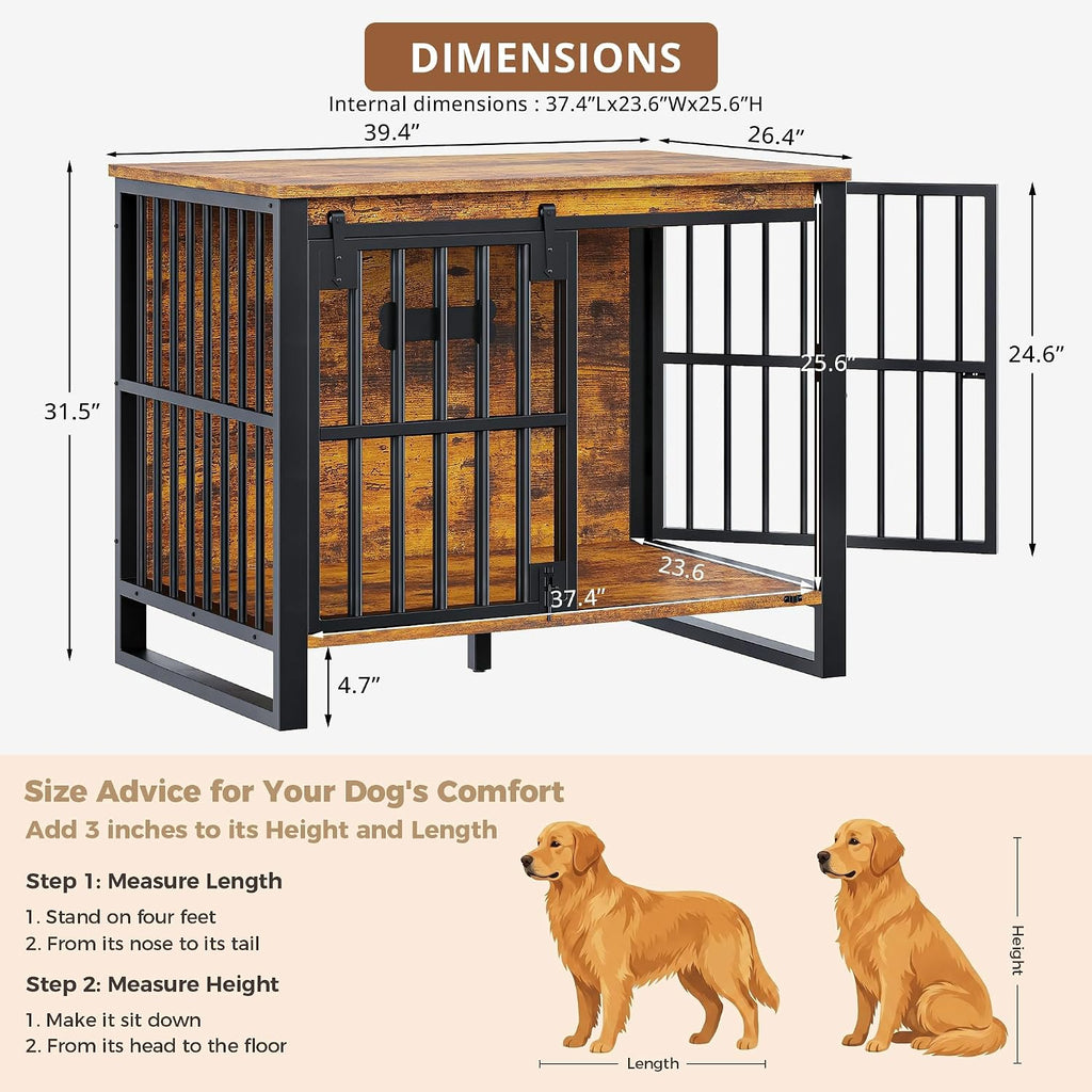 ironck 39.4" dog crate furniture with sliding door, close-up detail