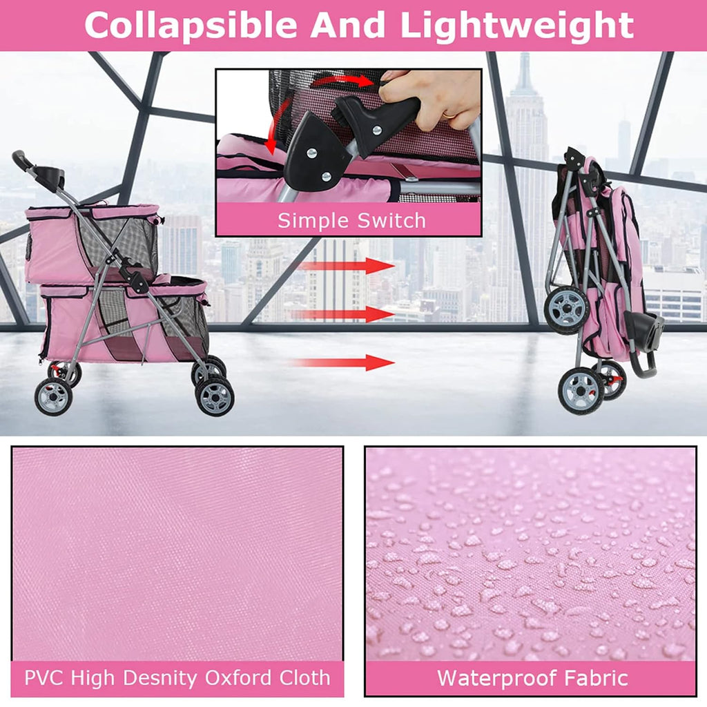 double layer dog stroller for 2 small dogs/cats, close-up detail