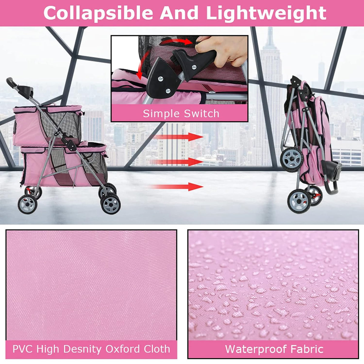 double layer dog stroller for 2 small dogs/cats, close-up detail