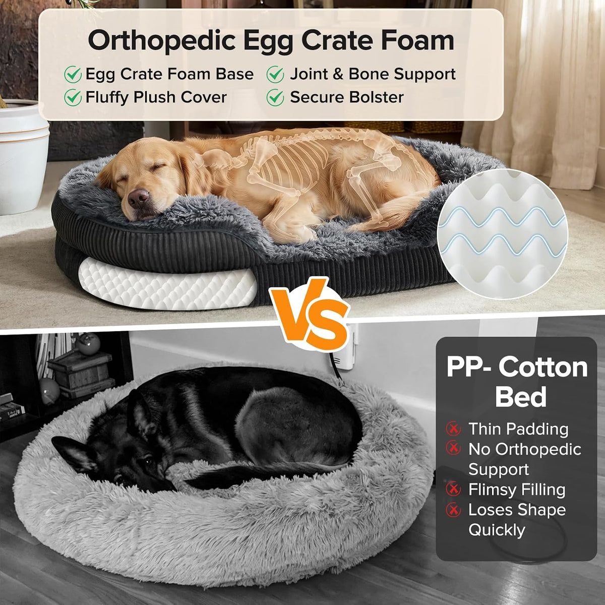 invenho fluffy orthopedic dog beds large sized dog, close-up detail