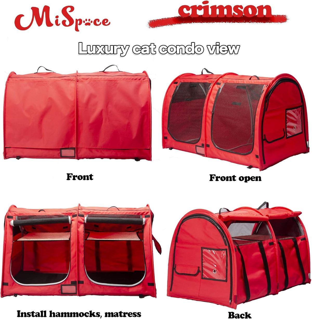 mispace portable twin compartment show house cat cage/condo showing dimensions