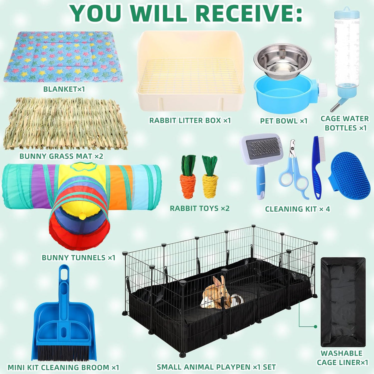 rabbit starter kit litter box bunny tunnel pet, close-up detail