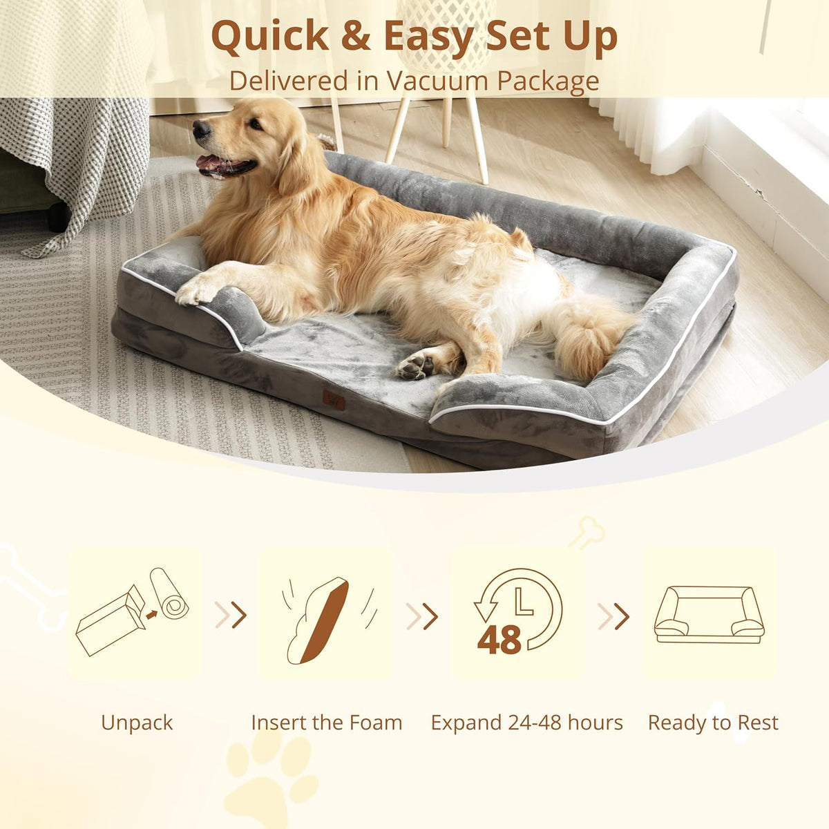 egohome orthopedic large dog bed, waterproof washable l, front angle view