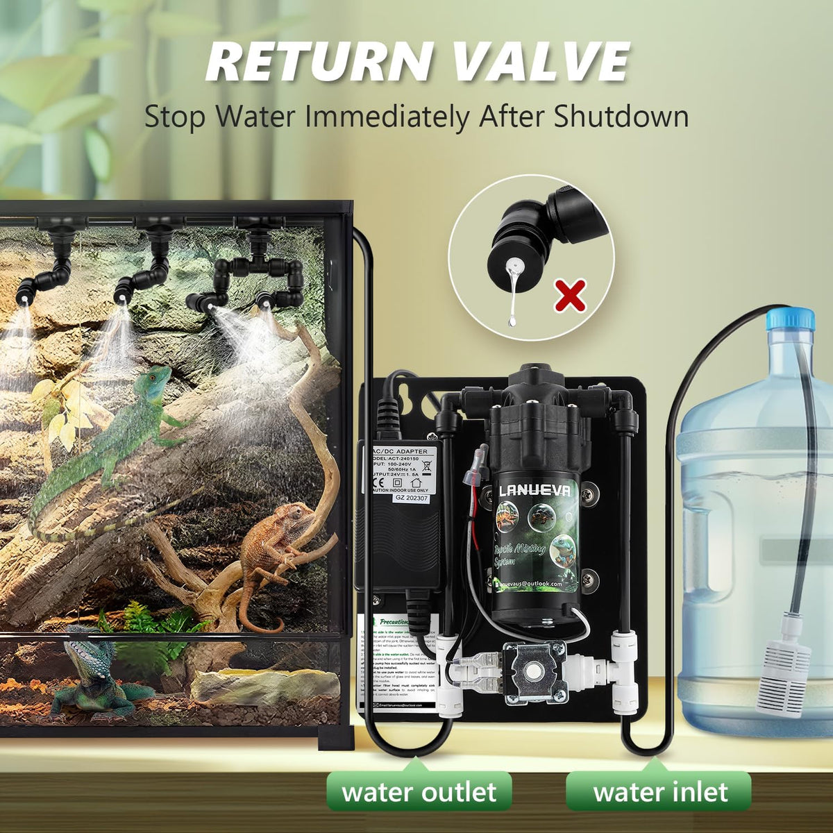 lanueva reptile humidifier quieter mister fogger with 6, close-up detail