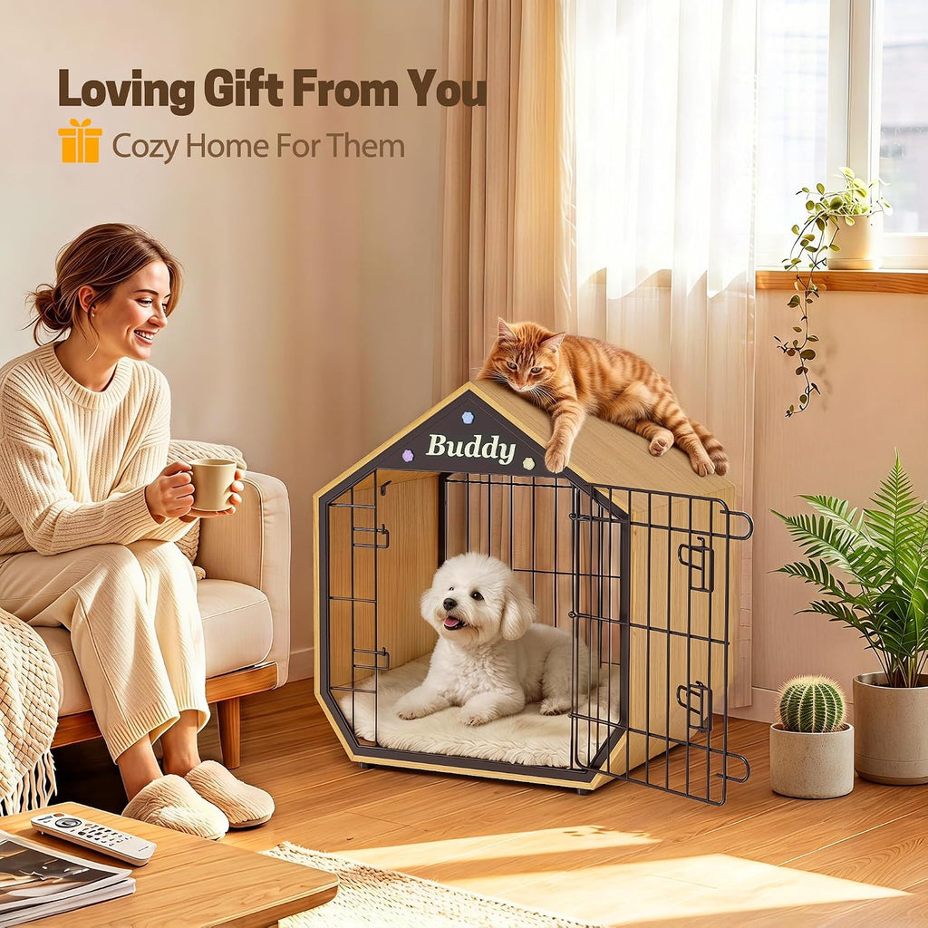 easycom 25.5" dog crate furniture, modern decorative kennels, side view