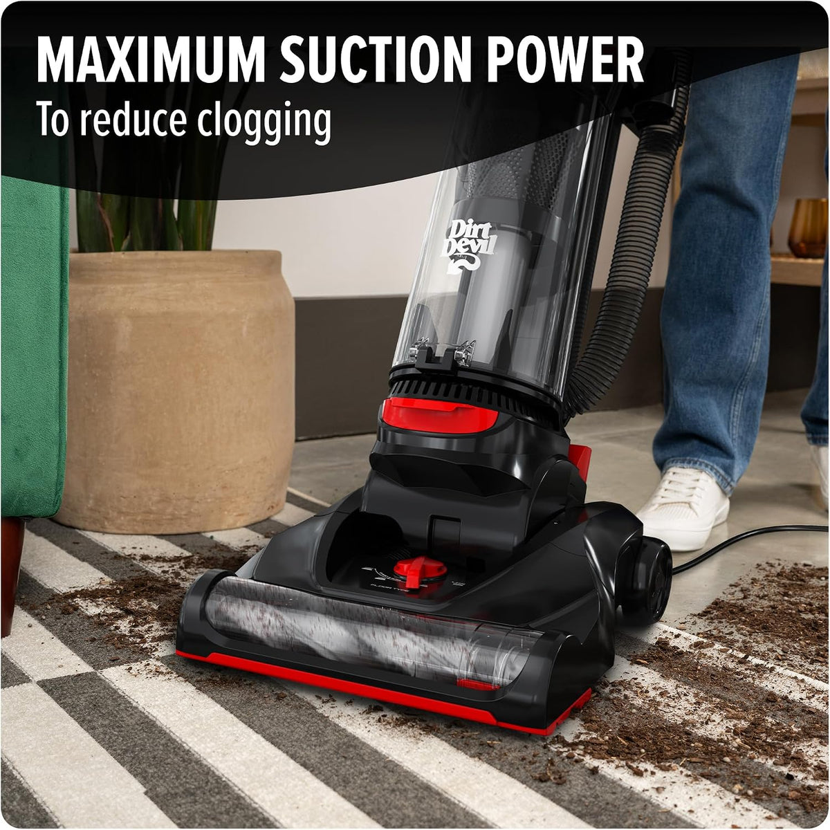dirt devil multi-surface total pet+ upright bagless vacuum shown in use