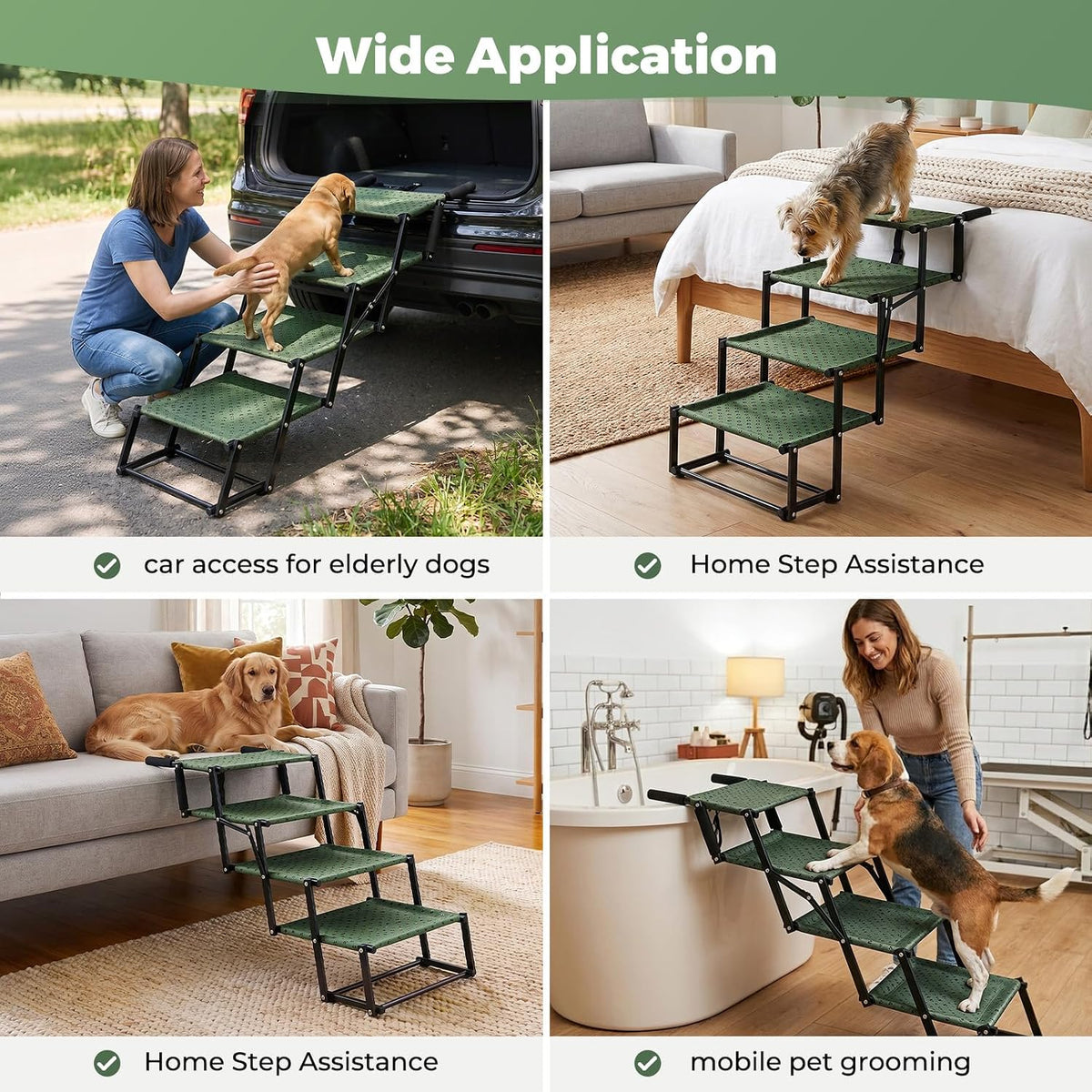 4‑step dog stairs for car trunk, 17" wide, side view