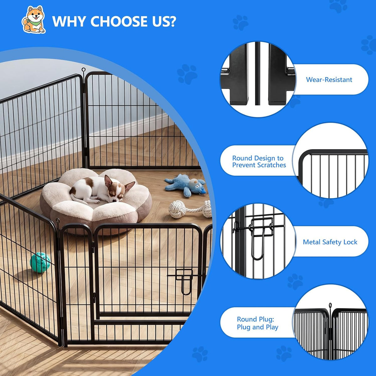 dog playpen outdoor, 24 inch height 8 panels, close-up detail
