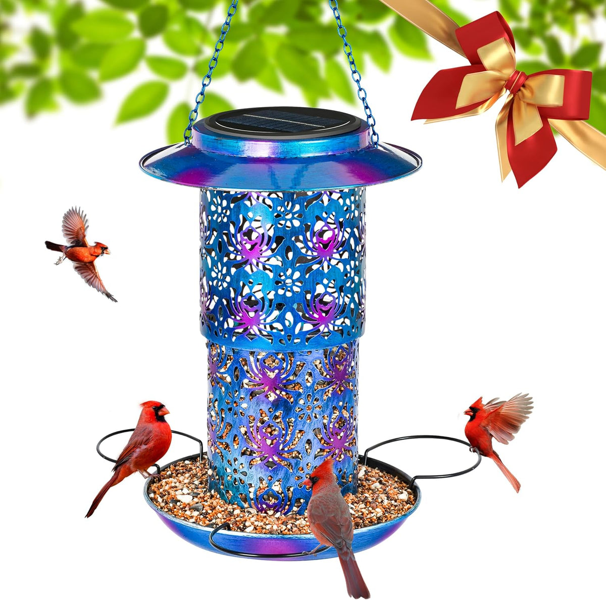ottsuls solar bird feeder for outdoors hanging, metal, main product view