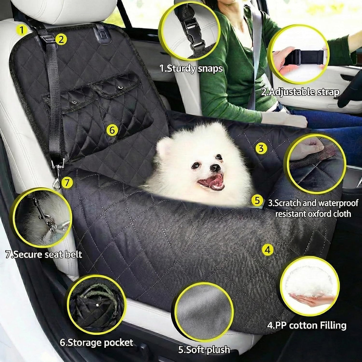 dog car seat for small & medium dogs, close-up detail