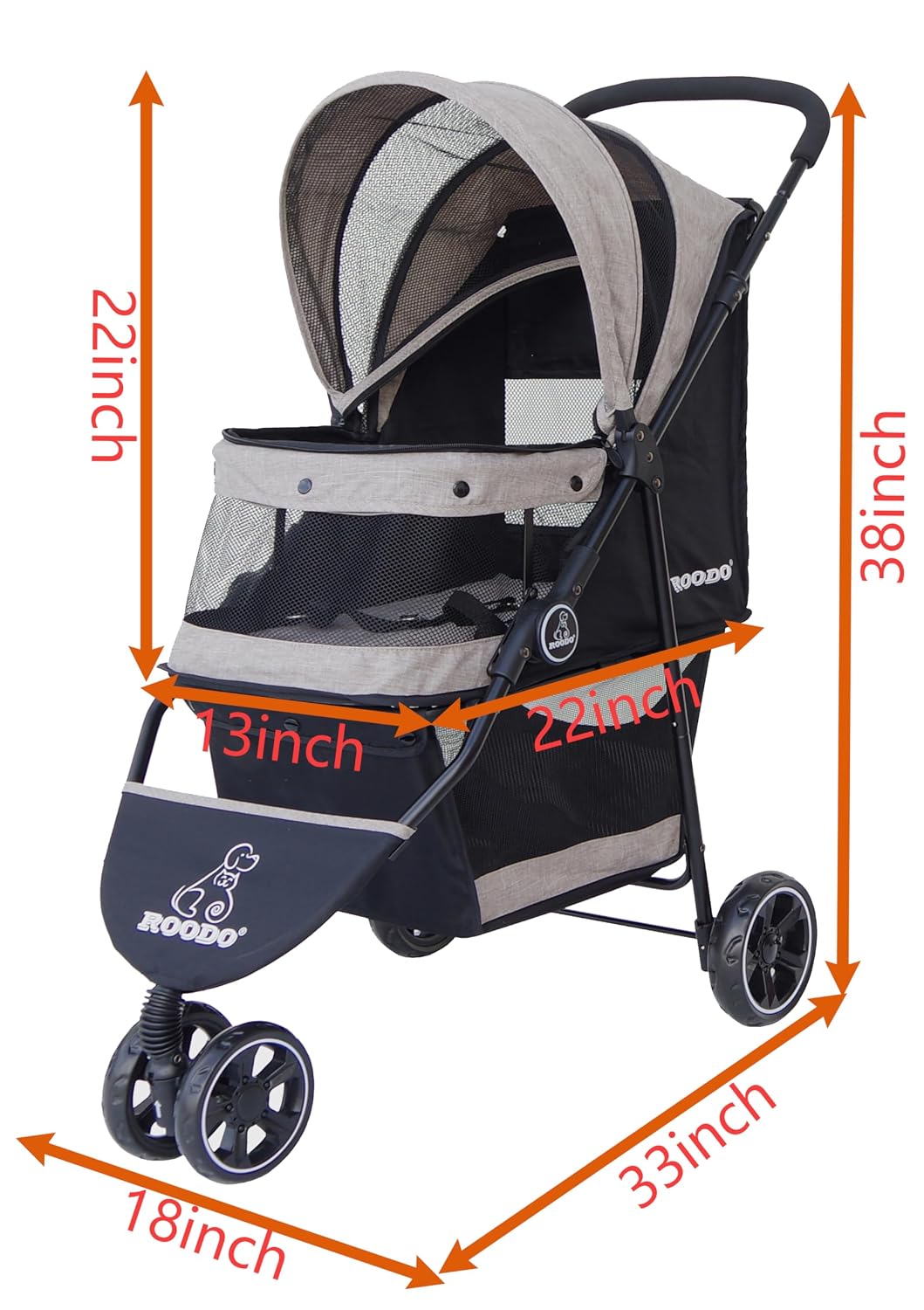 roodo 3 wheel dog pet cat stroller best shown in use