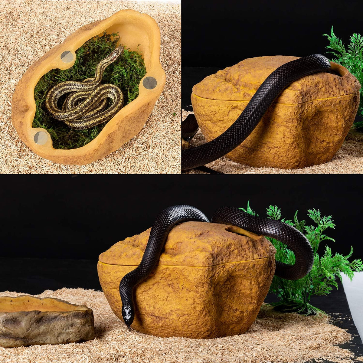 repti zoo snake cave and hides, 3-in-1 reptile, close-up detail