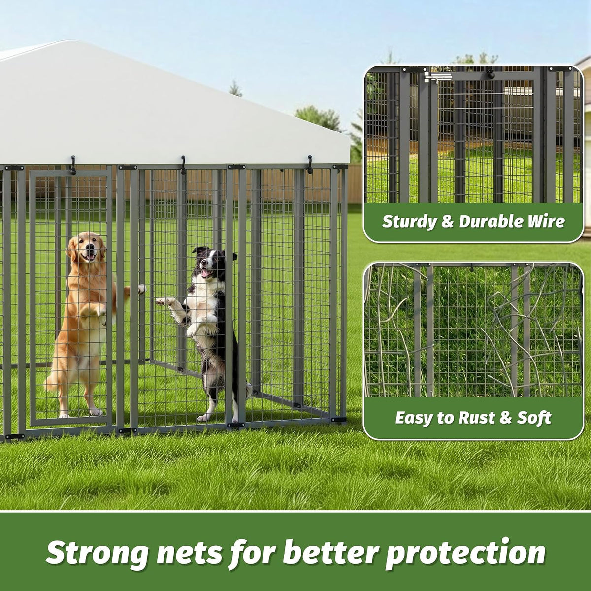 10x10 ft outdoor dog kennel, heavy duty dog, close-up detail