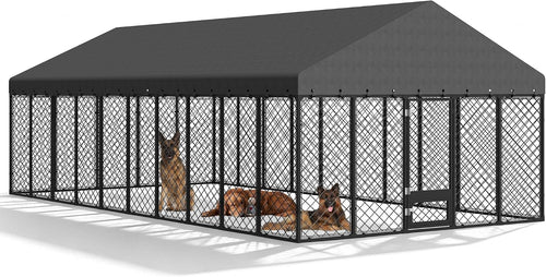 10x20ft outdoor dog kennel with roof and feeding, main product view