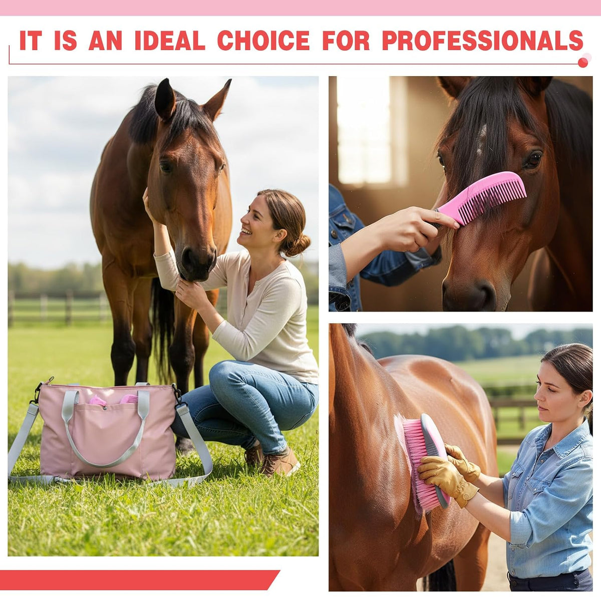 abbylike 15 pieces horse grooming kit with organizer showing dimensions