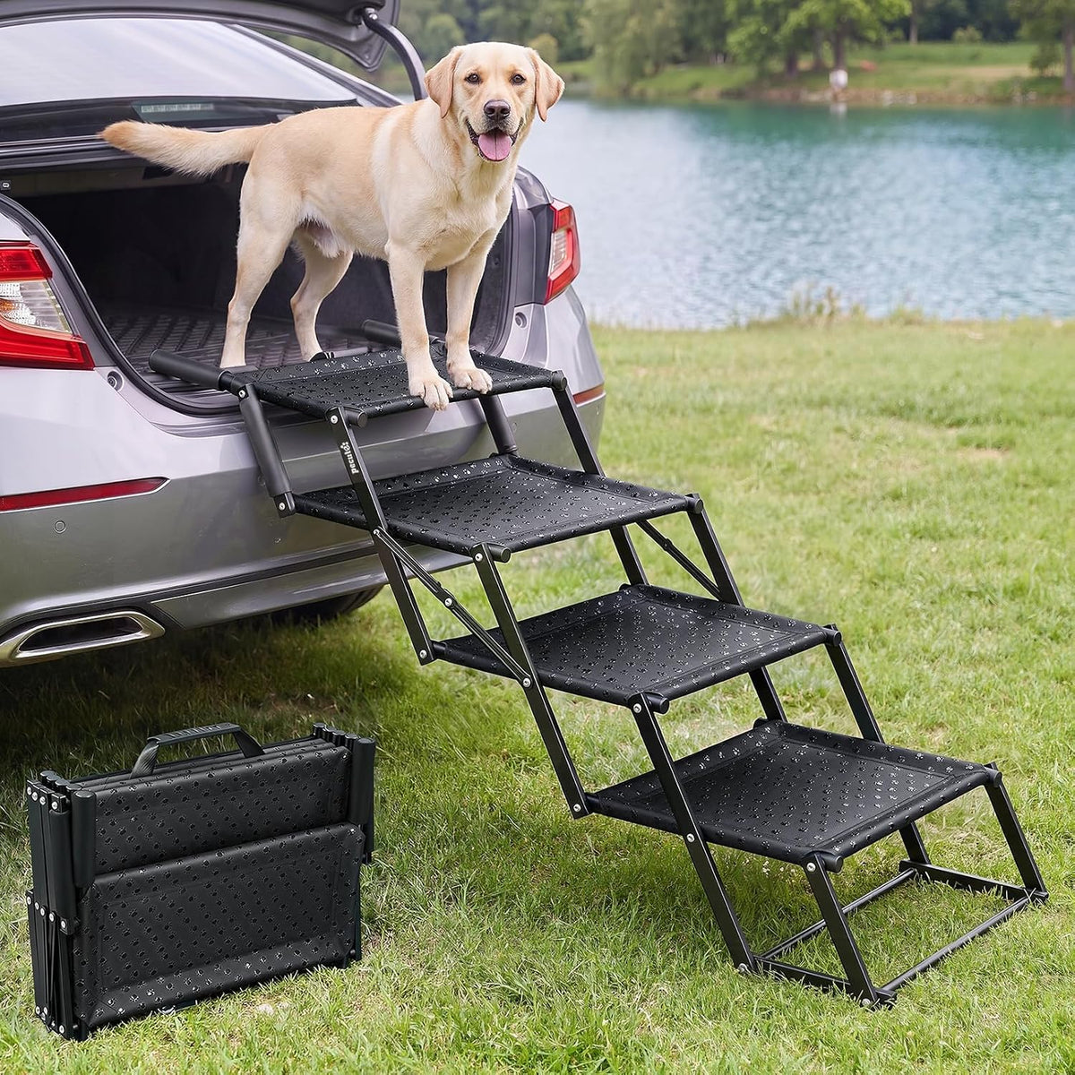 4‑step dog stairs for car trunk, 18.5" wide, main product view
