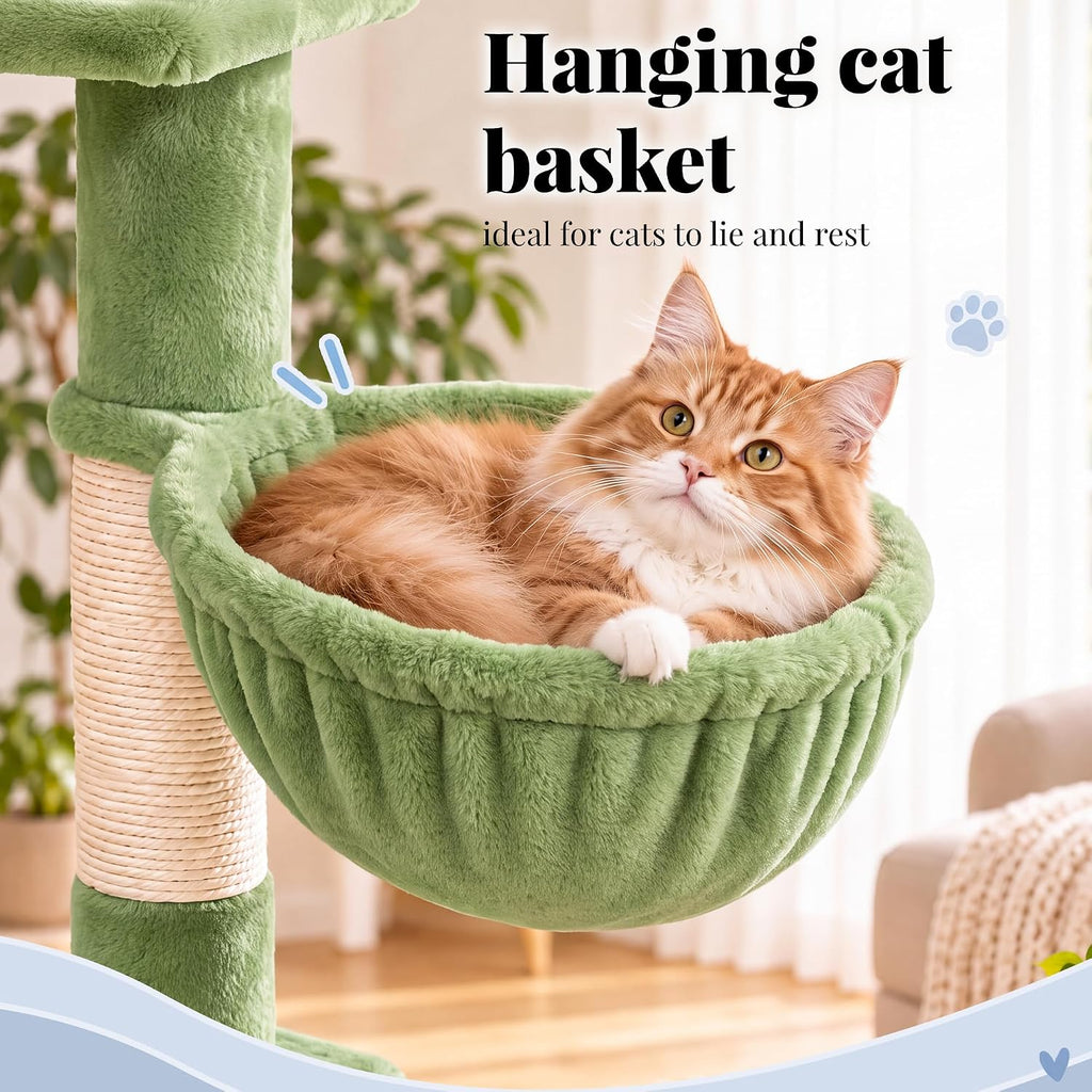 hey-brother cat tree, multi-level sisal covered scratching posts showing dimensions