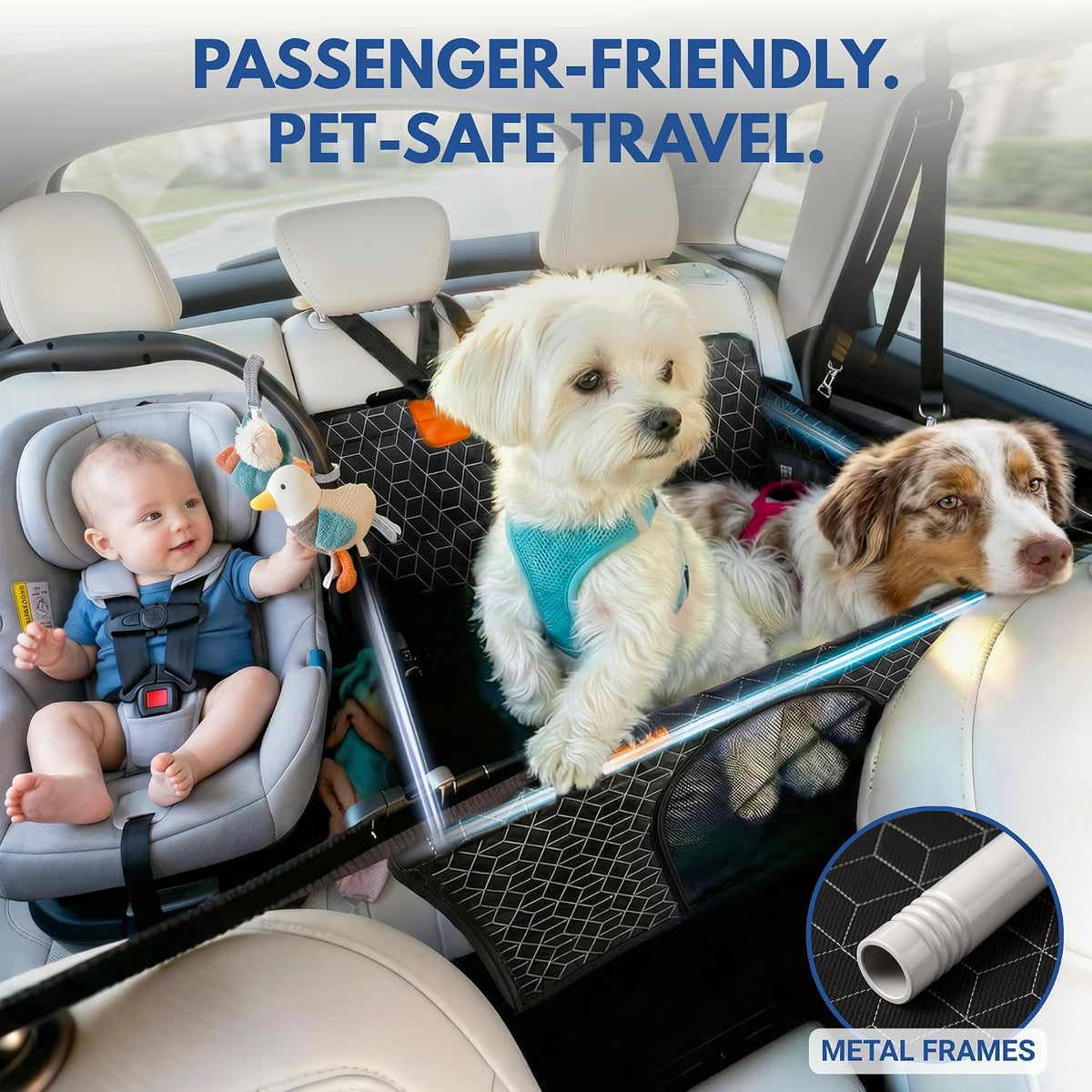 dog car seat for large medium dogs, back, close-up detail