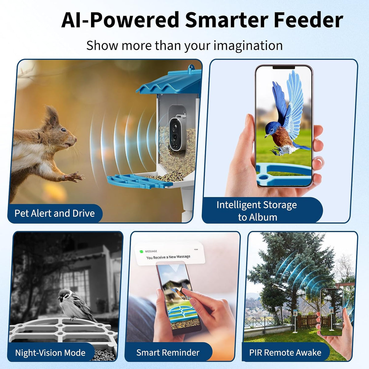 garvee smart bird feeder,2l capacity,with 2k camera & showing dimensions