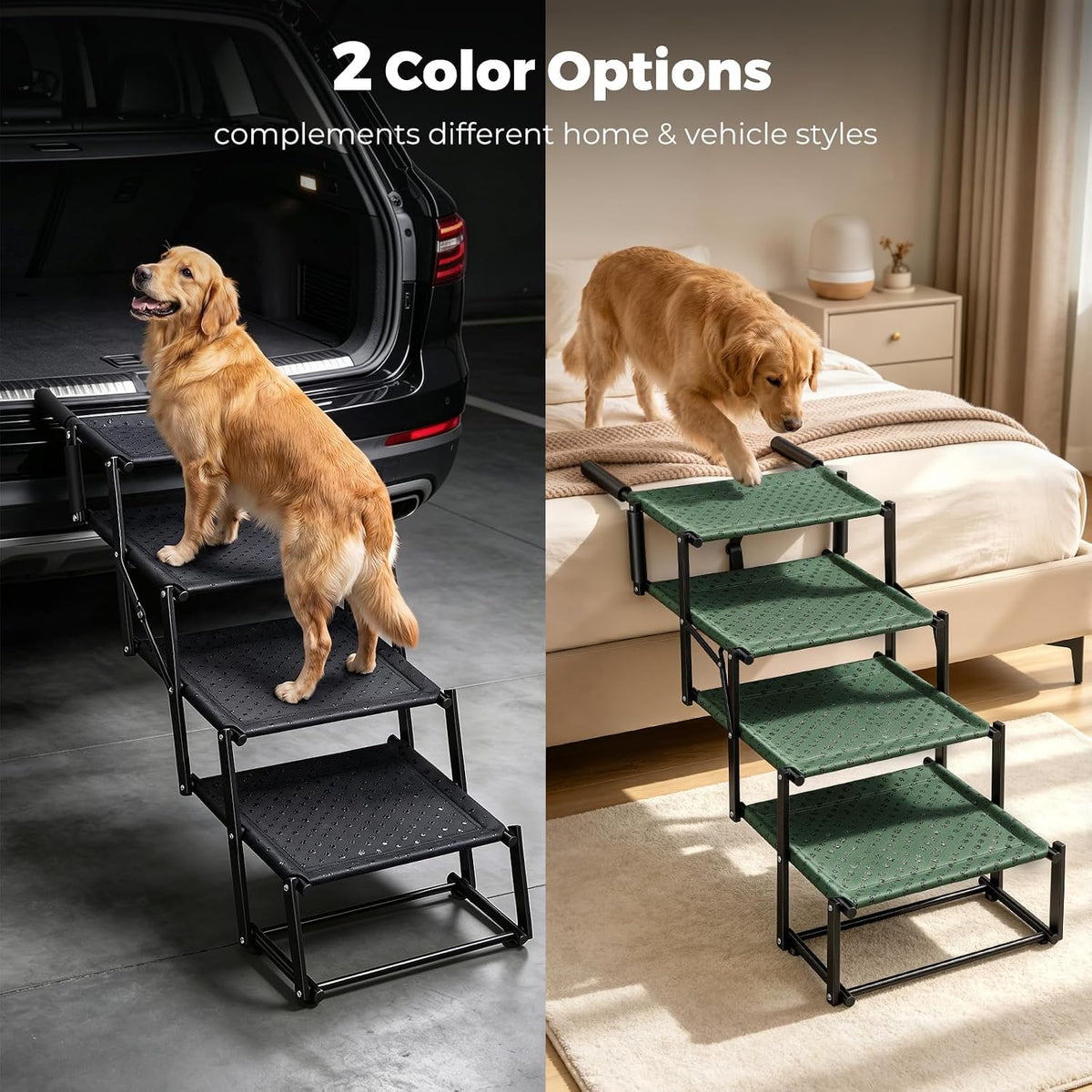 4‑step dog stairs for car trunk, 17" wide on a desk or shelf