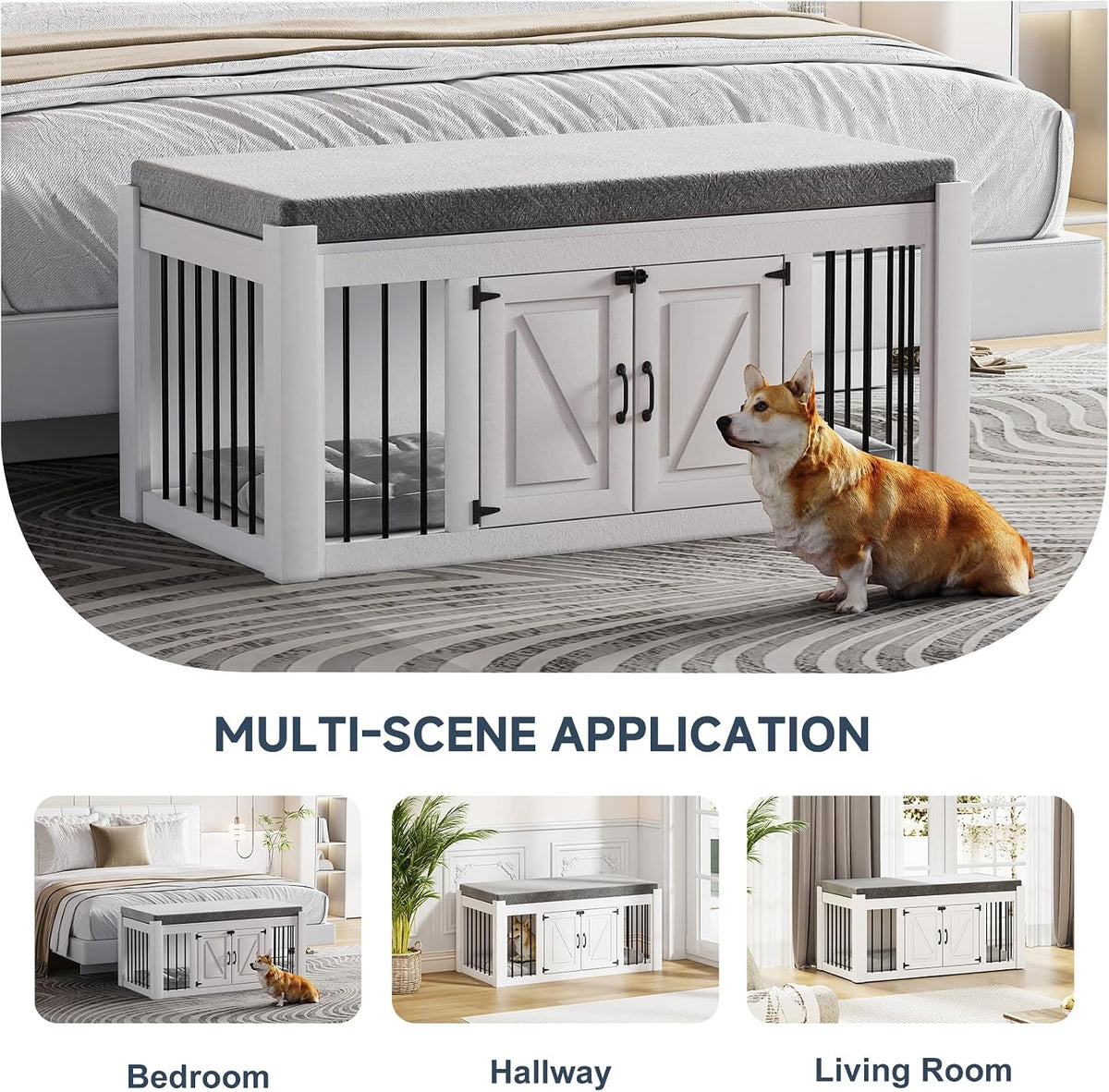dog crate furniture with padded seat, luxury wooden on a desk or shelf