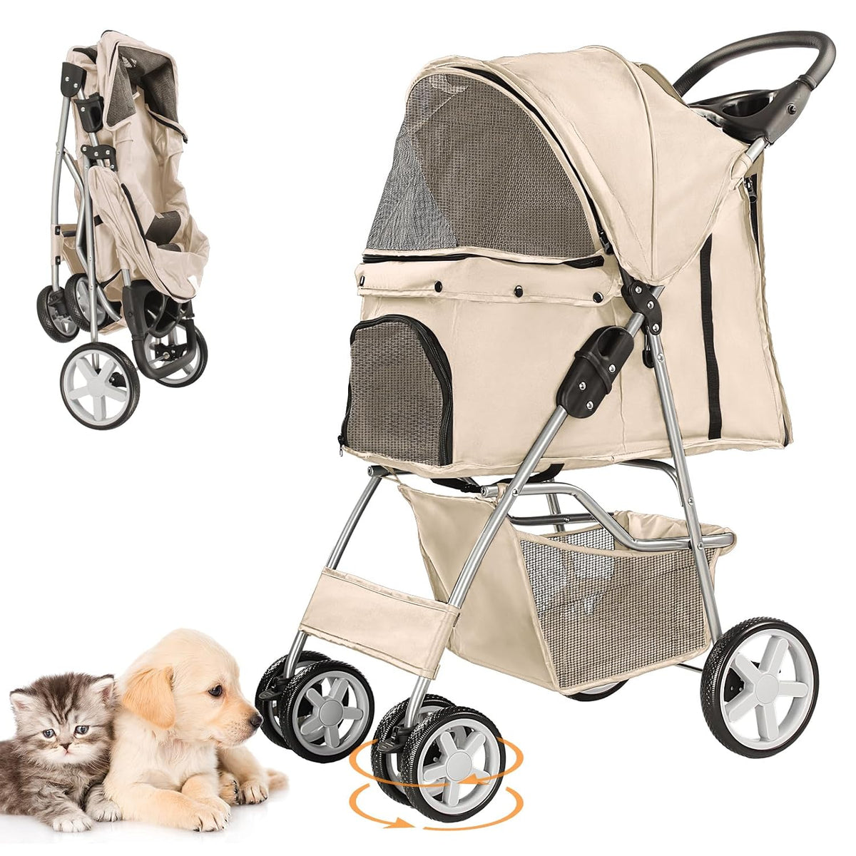4-wheel pet stroller for small dogs and cats, main product view