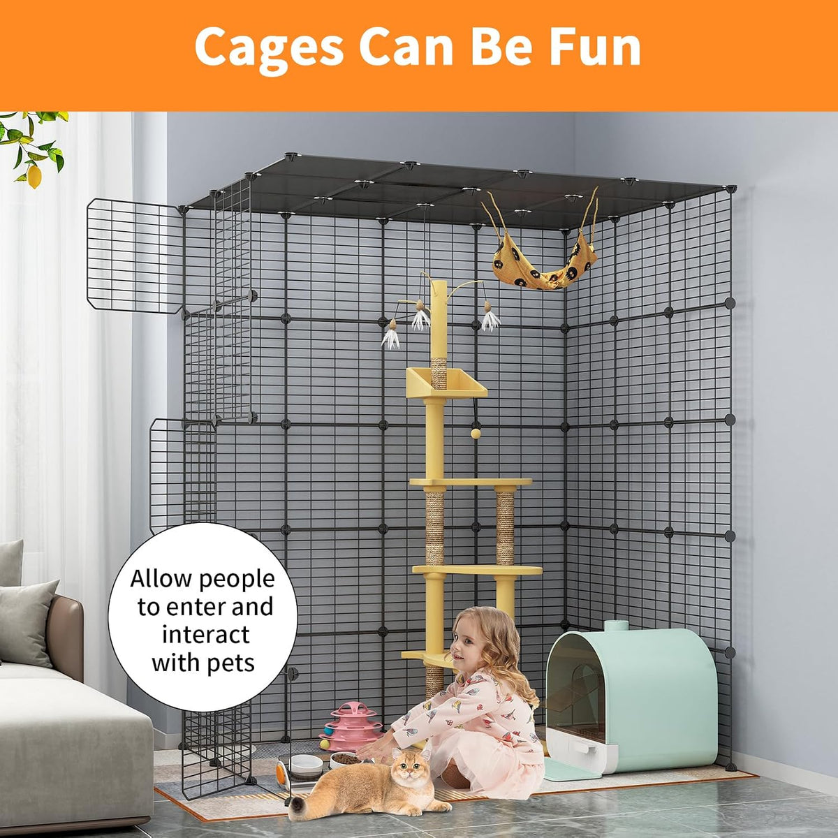 oneluck 5-tier 69 inch large cat cages diy showing dimensions