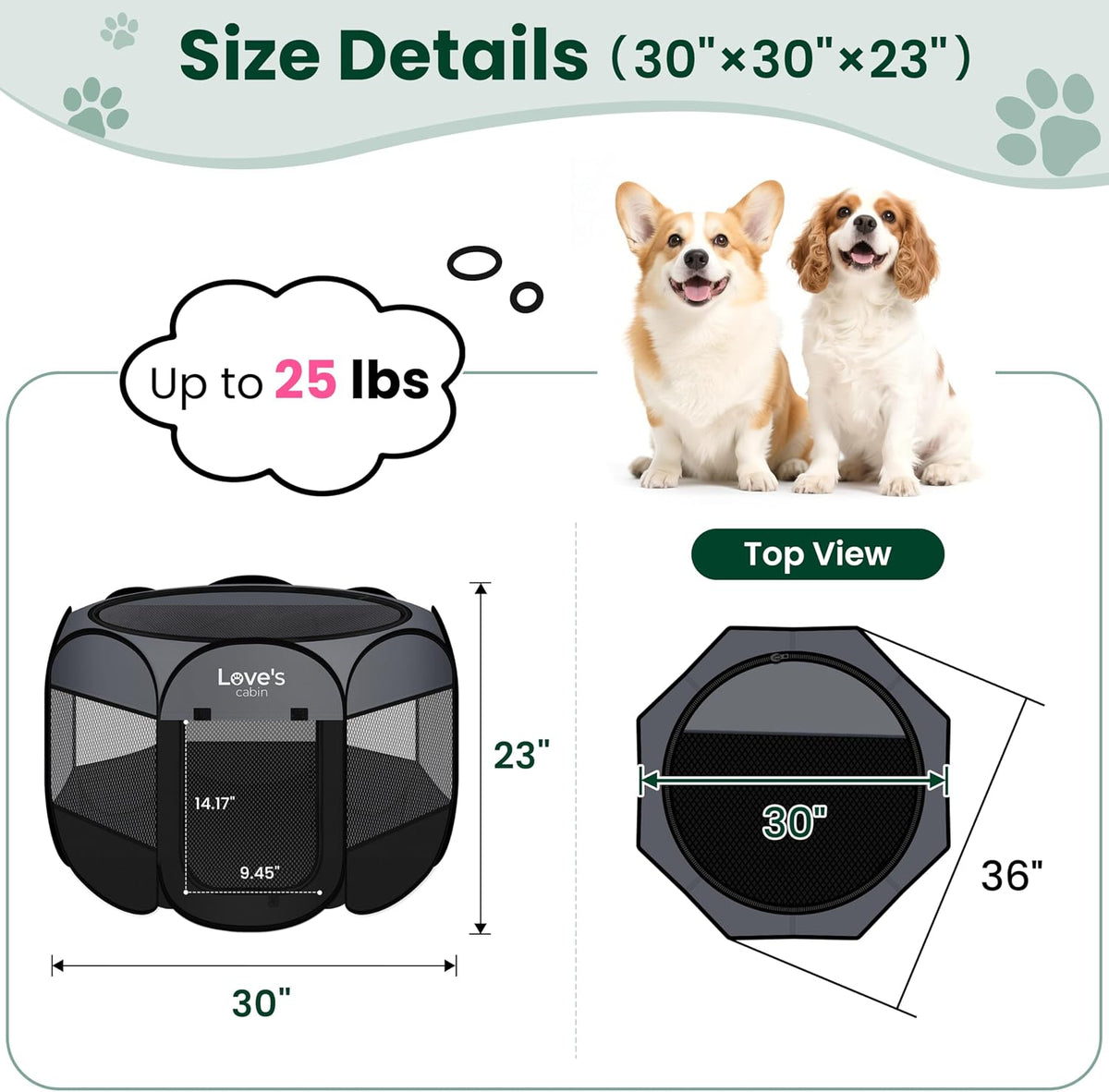 love's cabin pet puppy dog playpen, medium dog, close-up detail