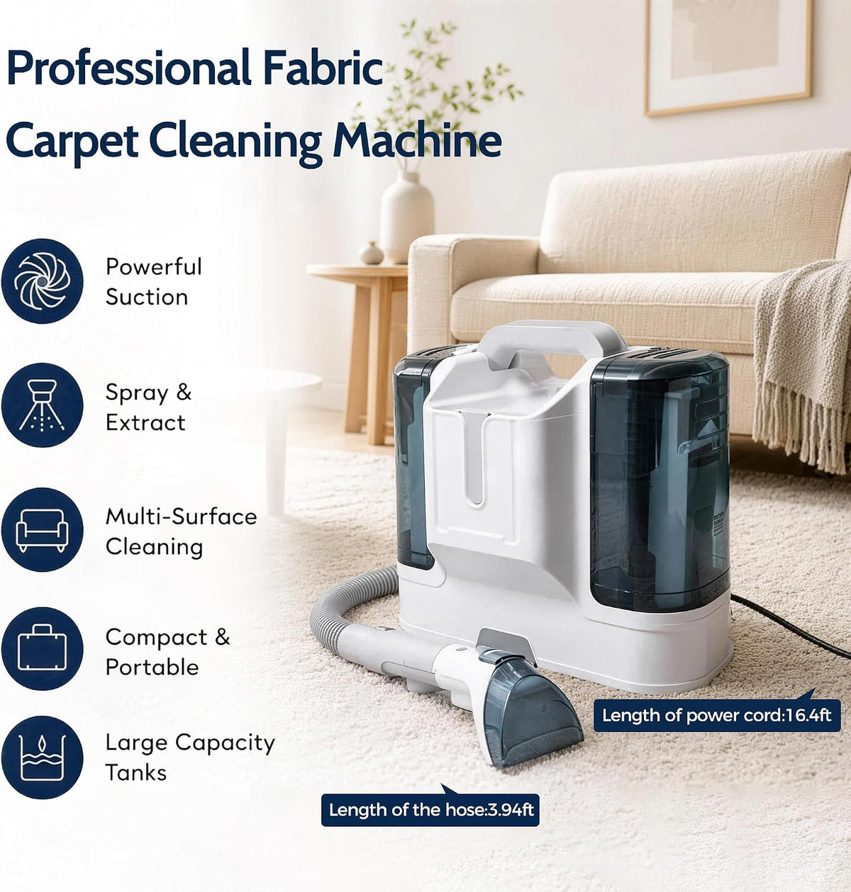 portable carpet cleaner machine,16kpa power suction with tools, close-up detail
