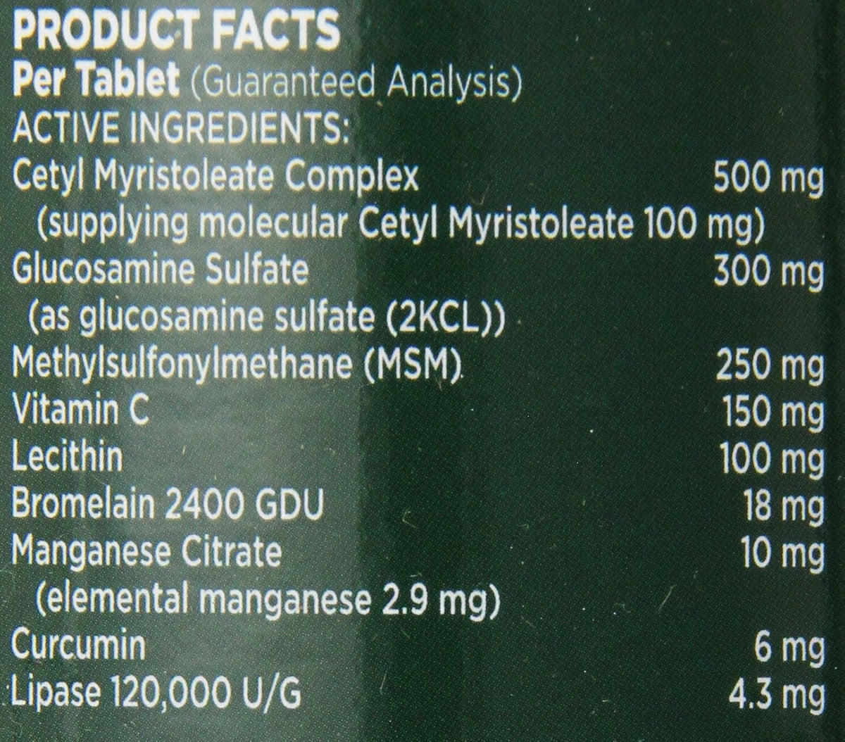 ehp products myristin canine 240 count joint formula, side view