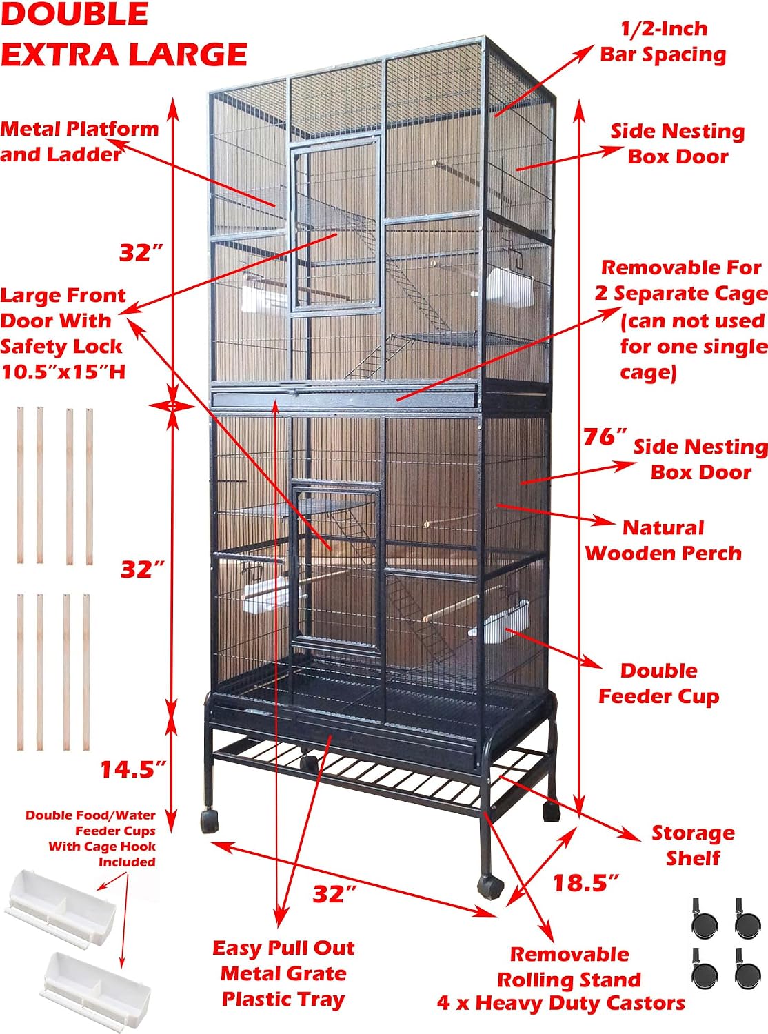 76" extra large double stackable wrought iron breeding shown in use