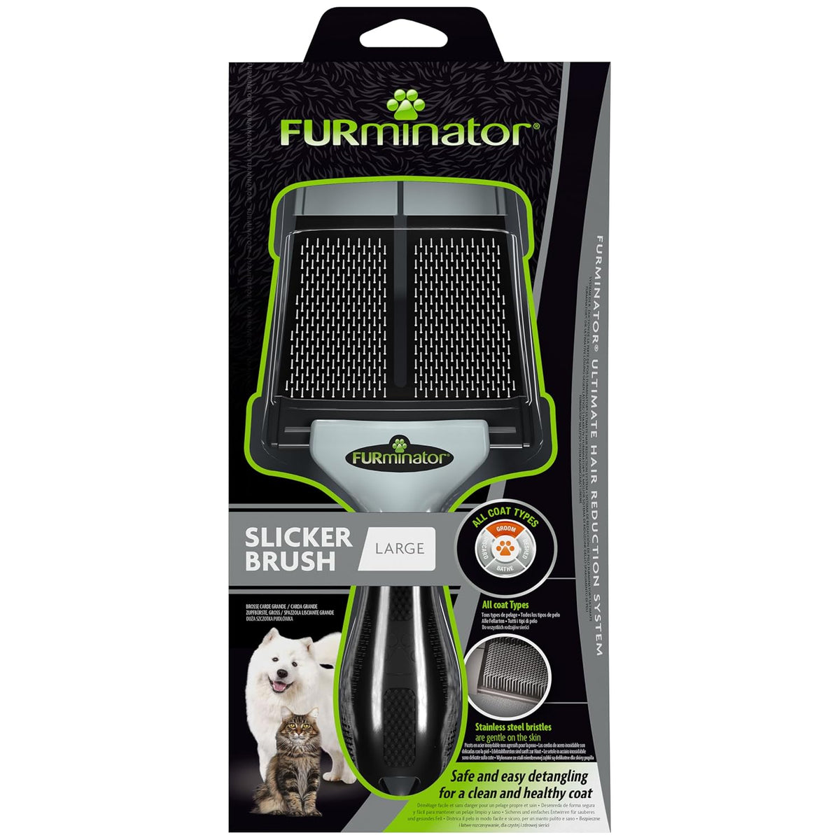 furminator large slicker brush for dogs & cats shown in use