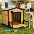 large dog house outdoor, wood weatherproof shelter with, main product view