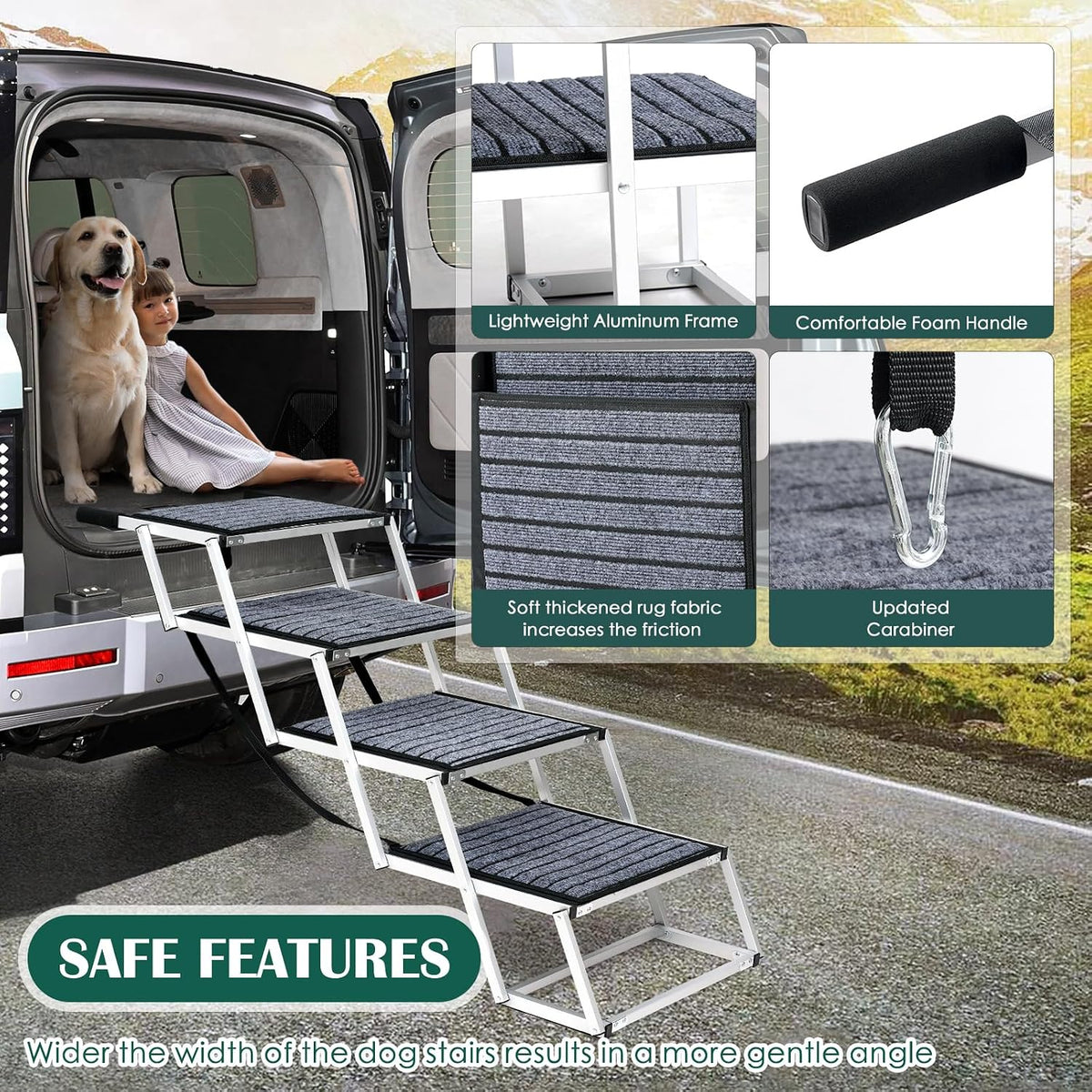 joyrally dog steps for car, foldable 4-step stairs, close-up detail