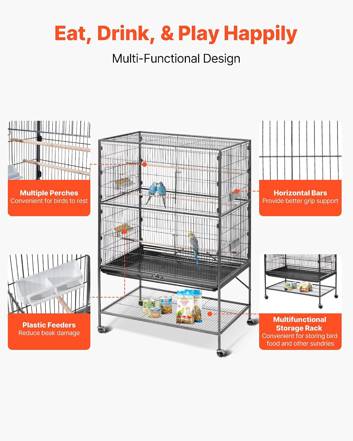 vevor bird cage, 36.6 x 22.8 x 59.5, side view