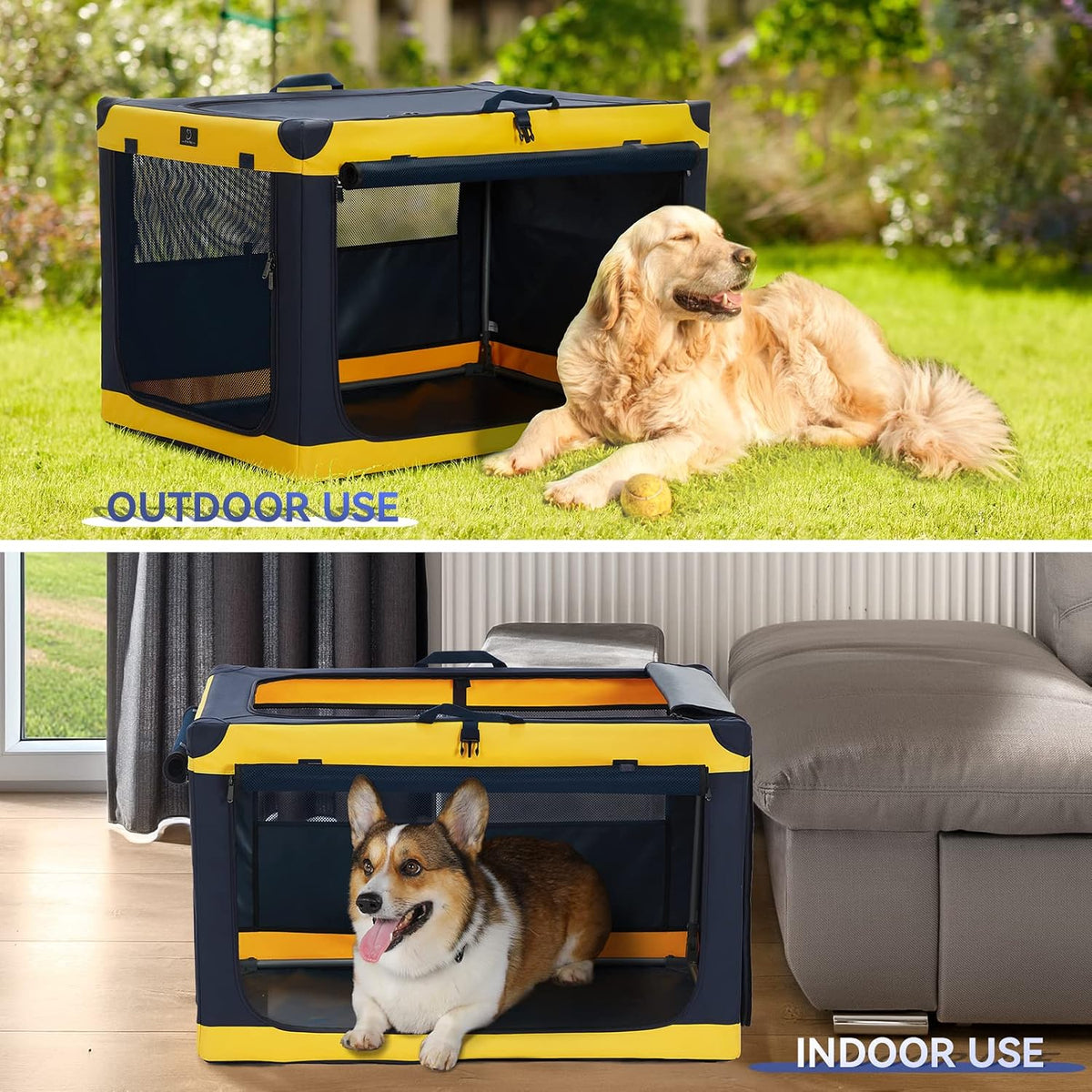 a 4 pet 36-in foldable soft-sided dog crate shown in use