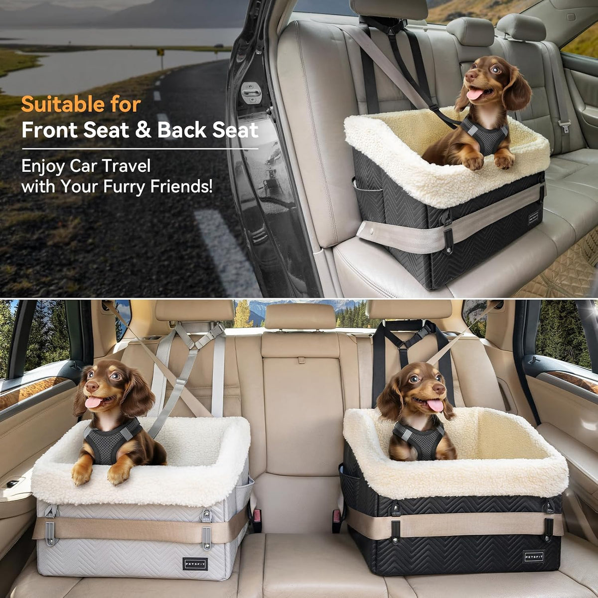 petsfit small dog car seat, waterproof pu leather shown in use