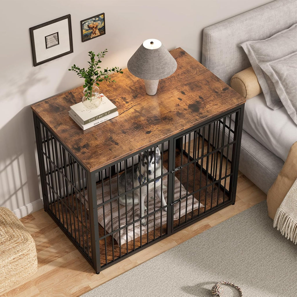 48" xxl dog crate furniture, 3-door heavy duty showing dimensions