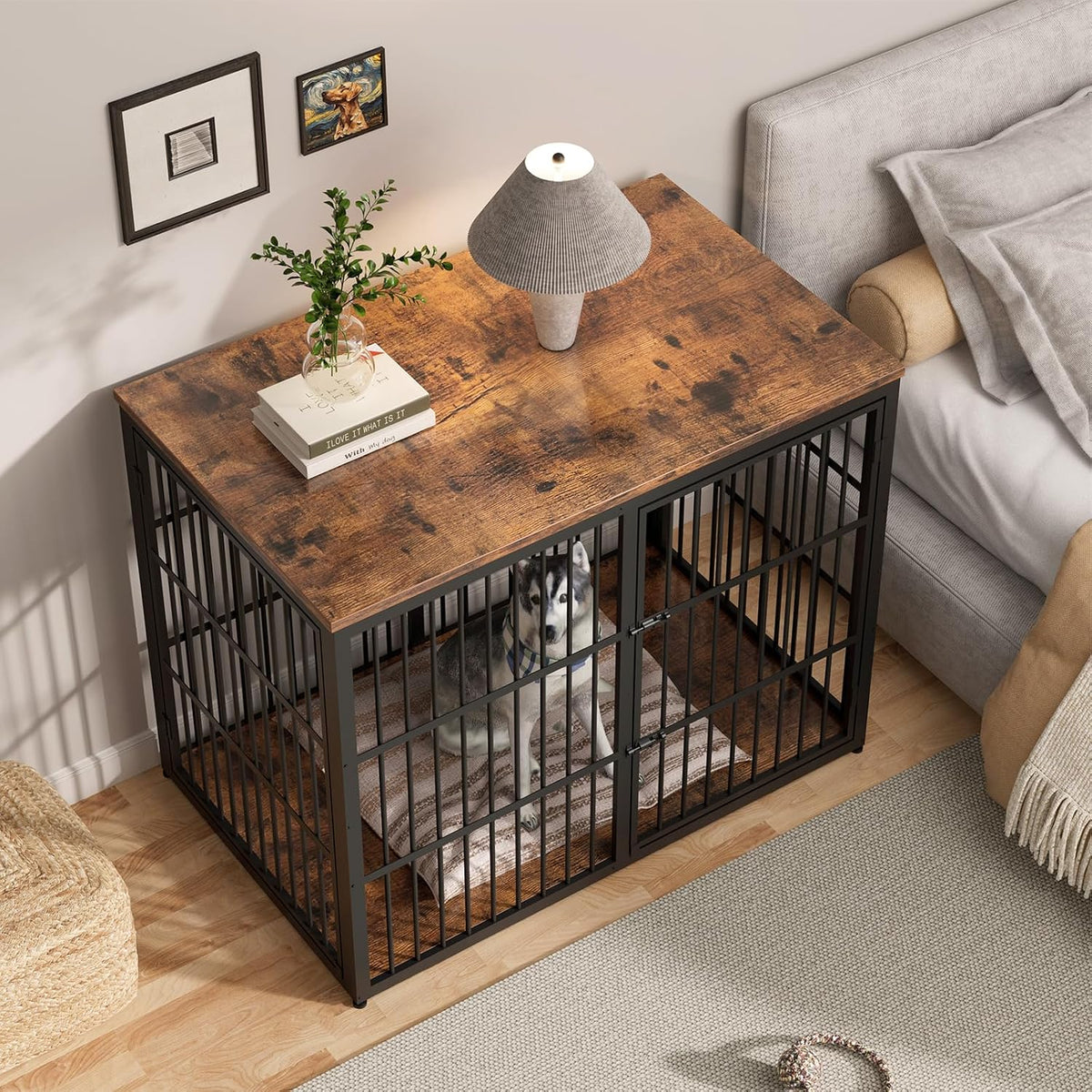 48" xxl dog crate furniture, 3-door heavy duty showing dimensions
