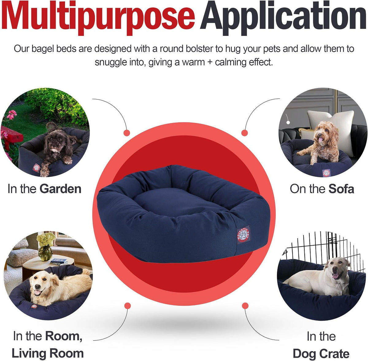 majestic pet bagel calming dog bed, 32 inch showing dimensions