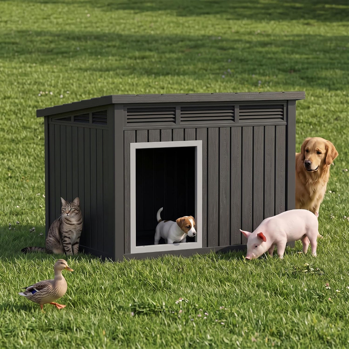 rojik dog house outdoor for large dogs, black, package contents